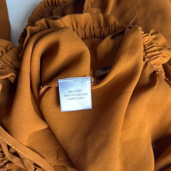 Orange Puff Sleeve Crop Blouse with Tie Front - Picture 4 of 5